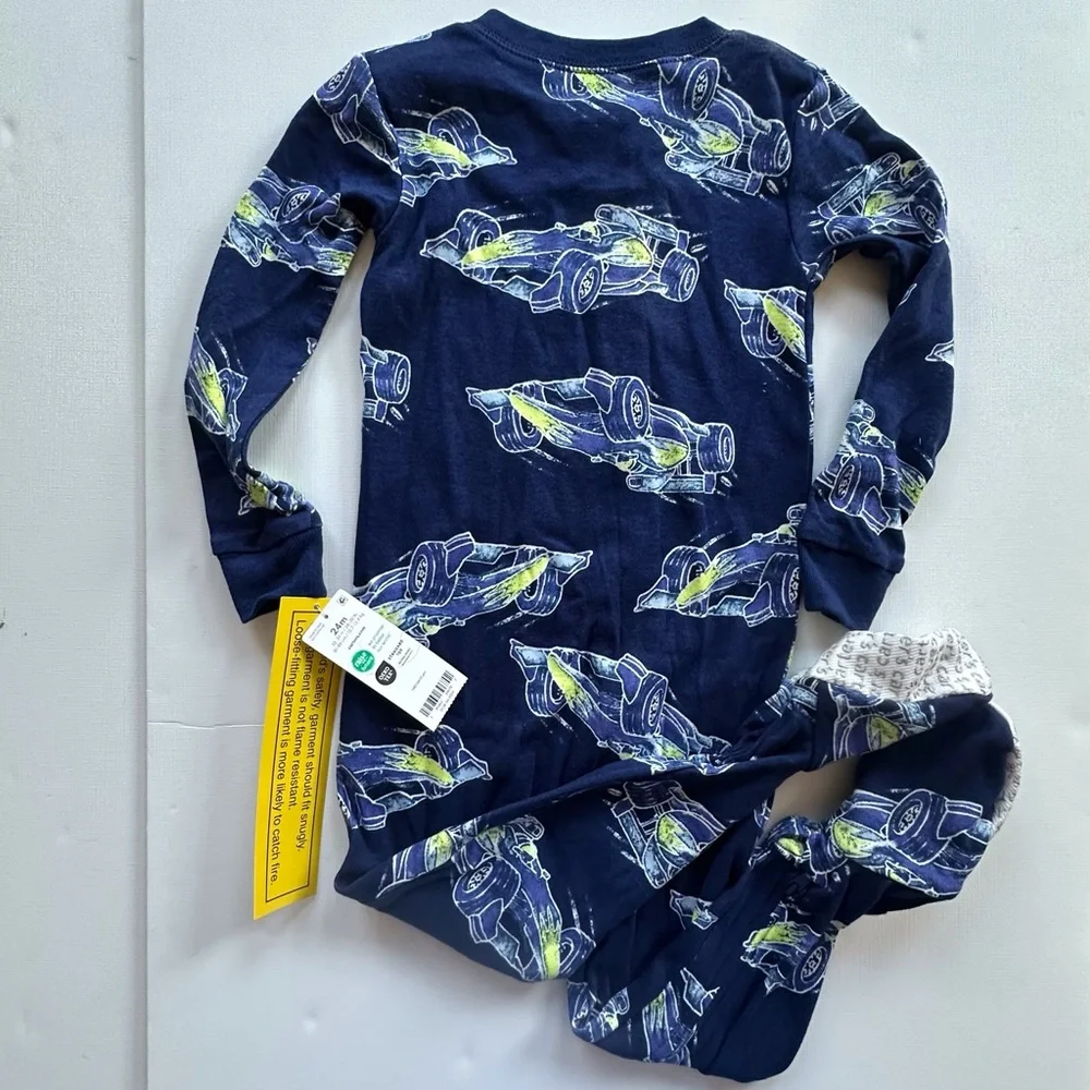 Carters 2‎ way zipper footed sleeper baby toddler boy 24 mo blue race cars NWT